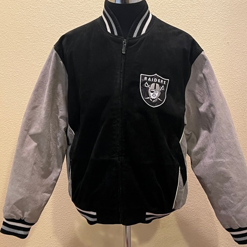 G-III Oakland Raiders NFL Full Zip Varsity Suede Jacket Men's Size M